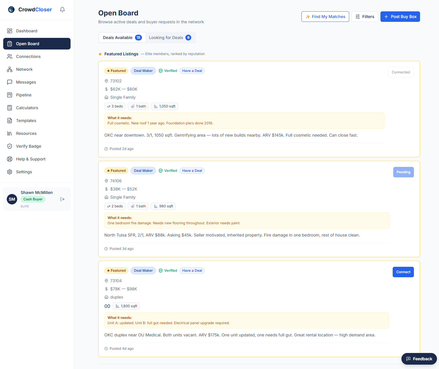 CrowdCloser Open Board — browse active deals